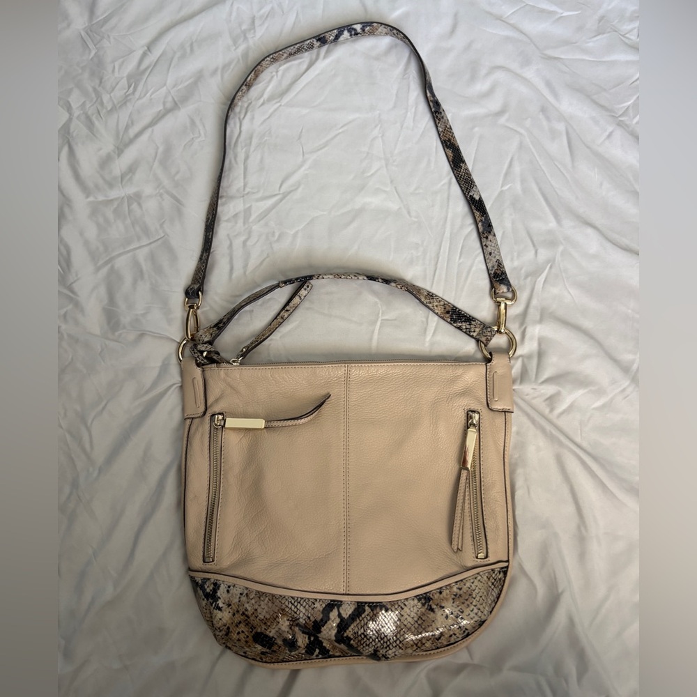B. Makowsky Cream and Snake Print Shoulder Bag